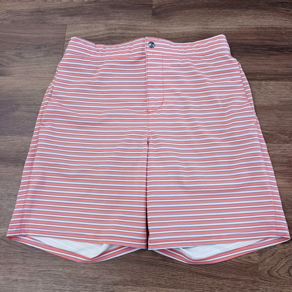 Lands End 7" Sunset Swim Board Shorts Striped Size Small Lined Men's Salmon